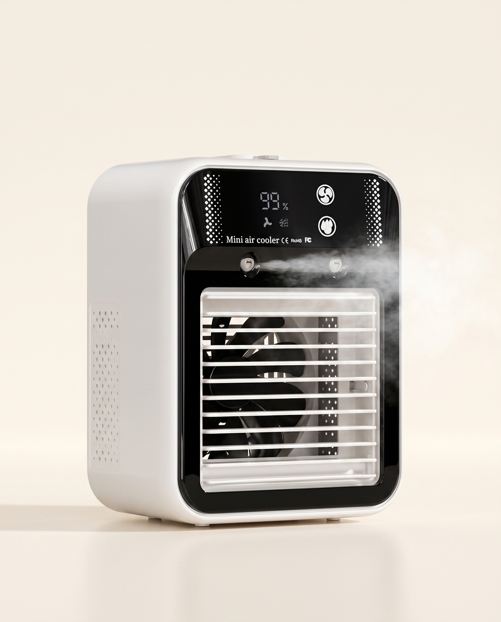Portable Air Cooler, L8 digital-display model, on a warm ivory studio background