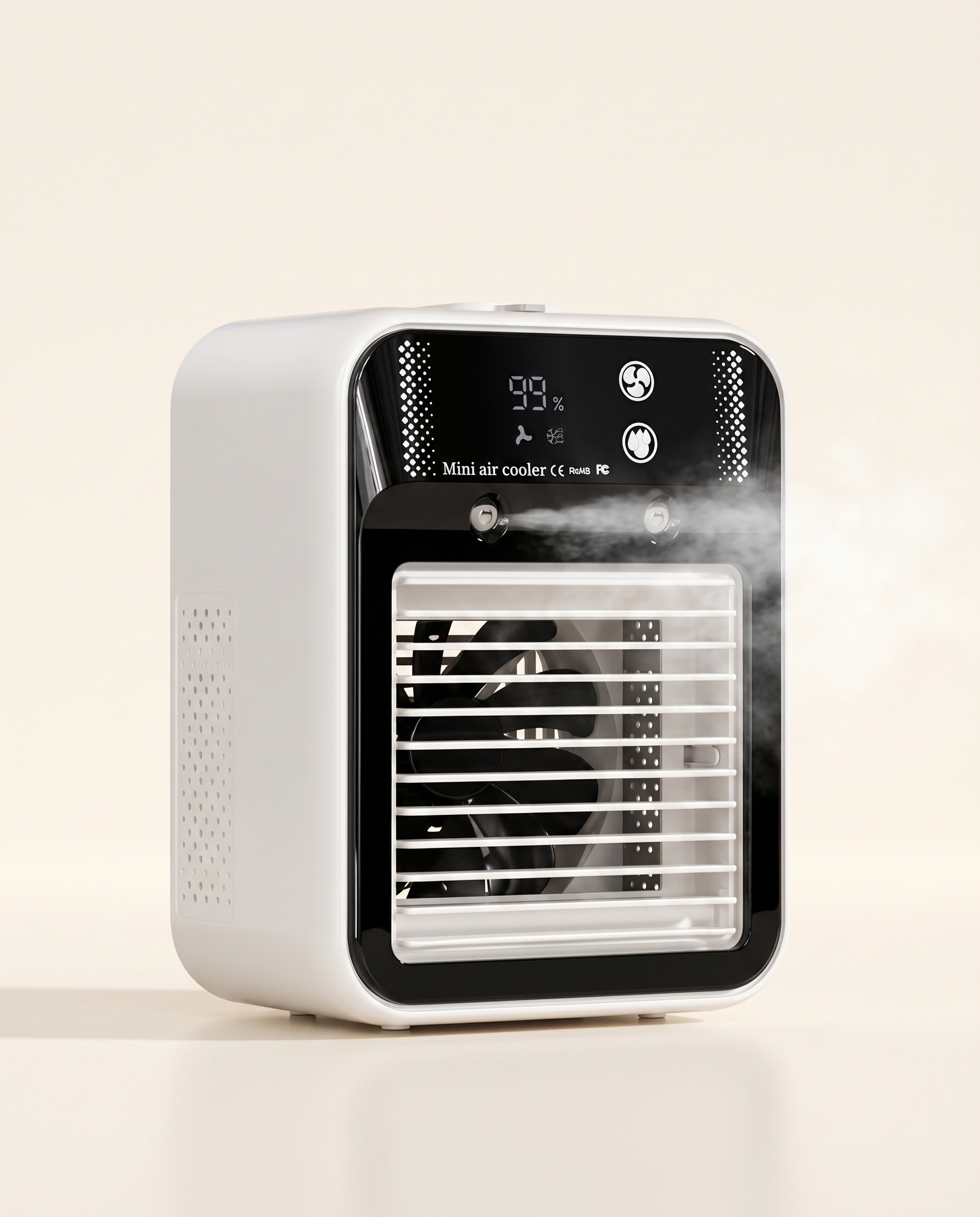 Portable Air Cooler, L8 digital-display model, on a warm ivory studio background