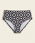 High-waist geometric print bikini bottom on warm ivory