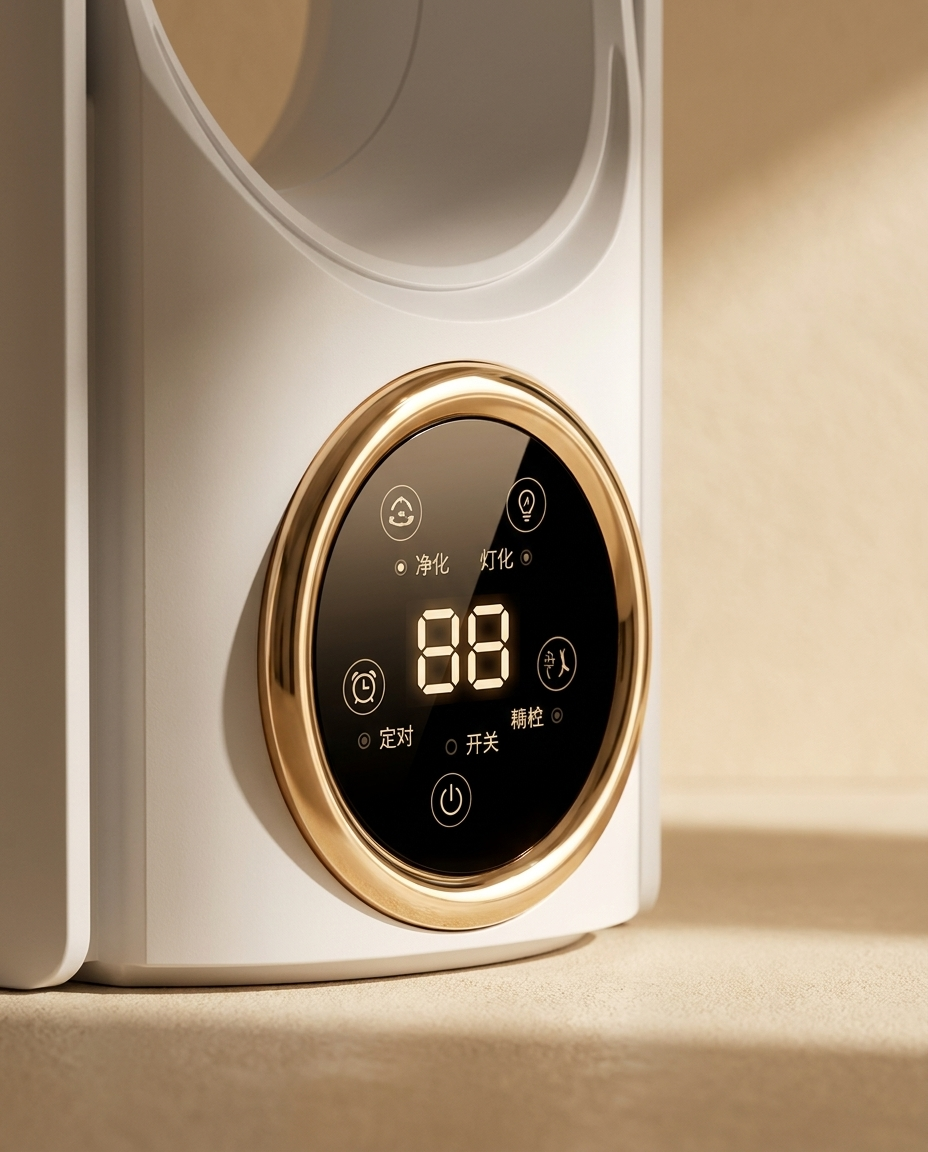 Bladeless air cooler gold-rimmed digital touch display