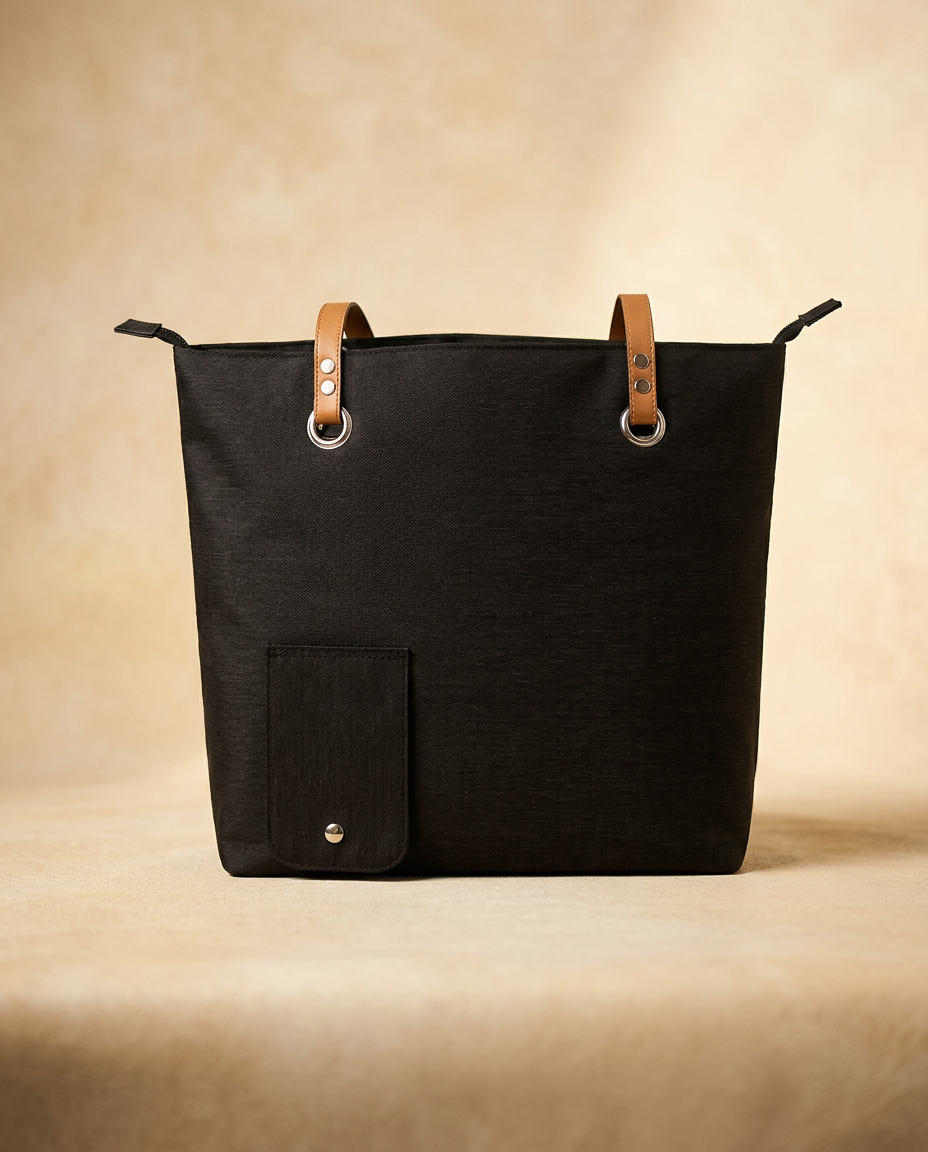 Hidden wine dispenser bag in black on a warm ivory background
