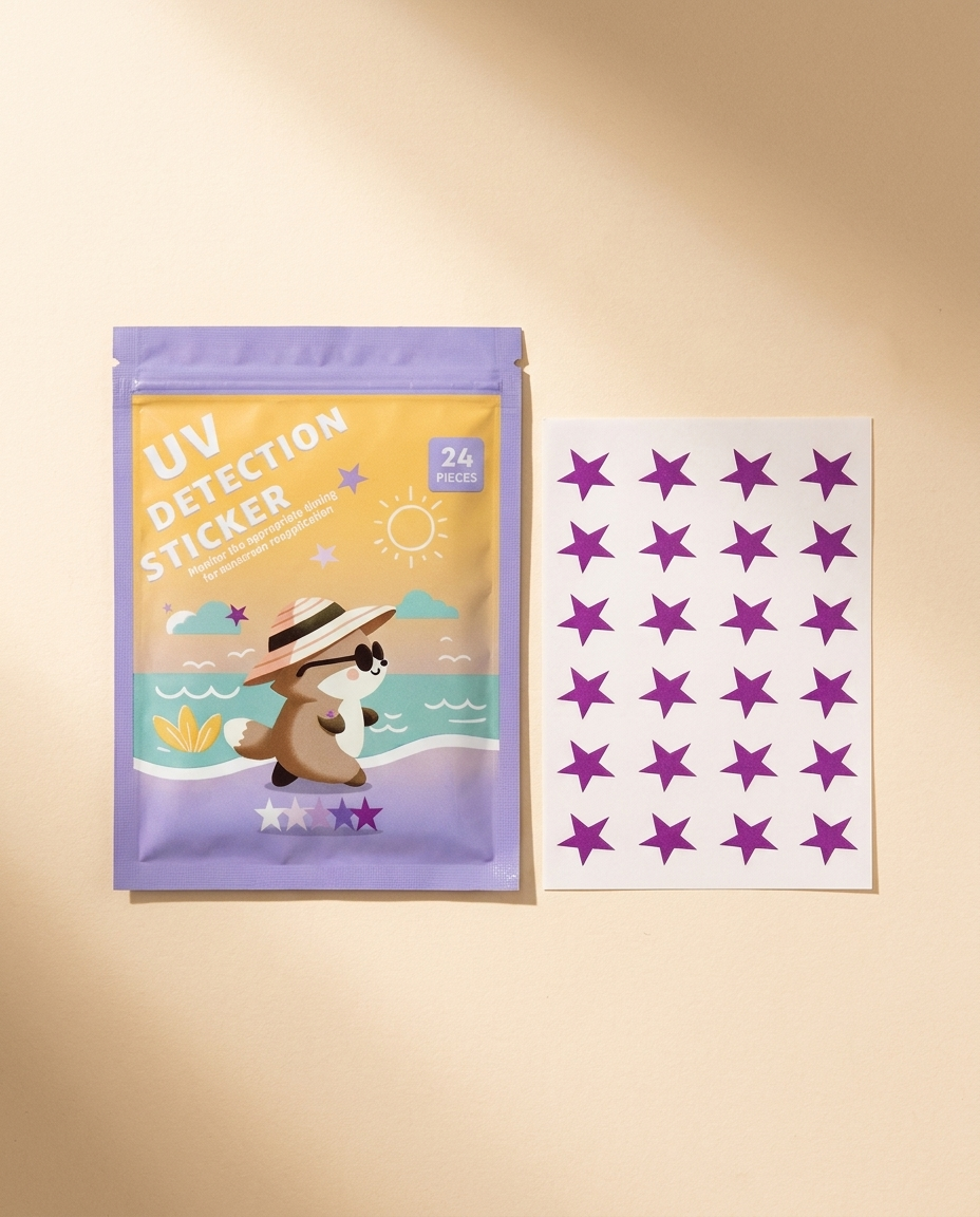 UV reminder stickers, star design, on a warm ivory background