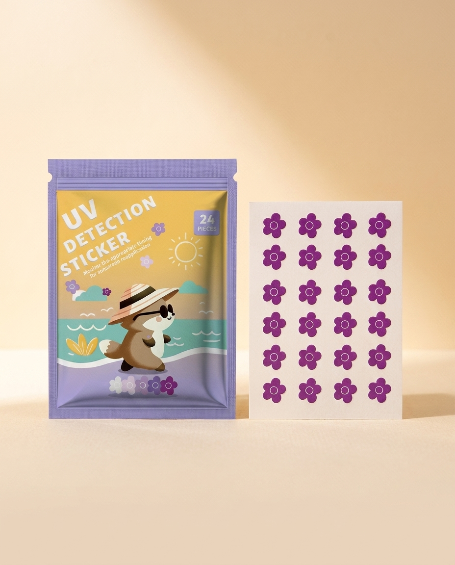 UV reminder stickers, flower design, on a warm ivory background