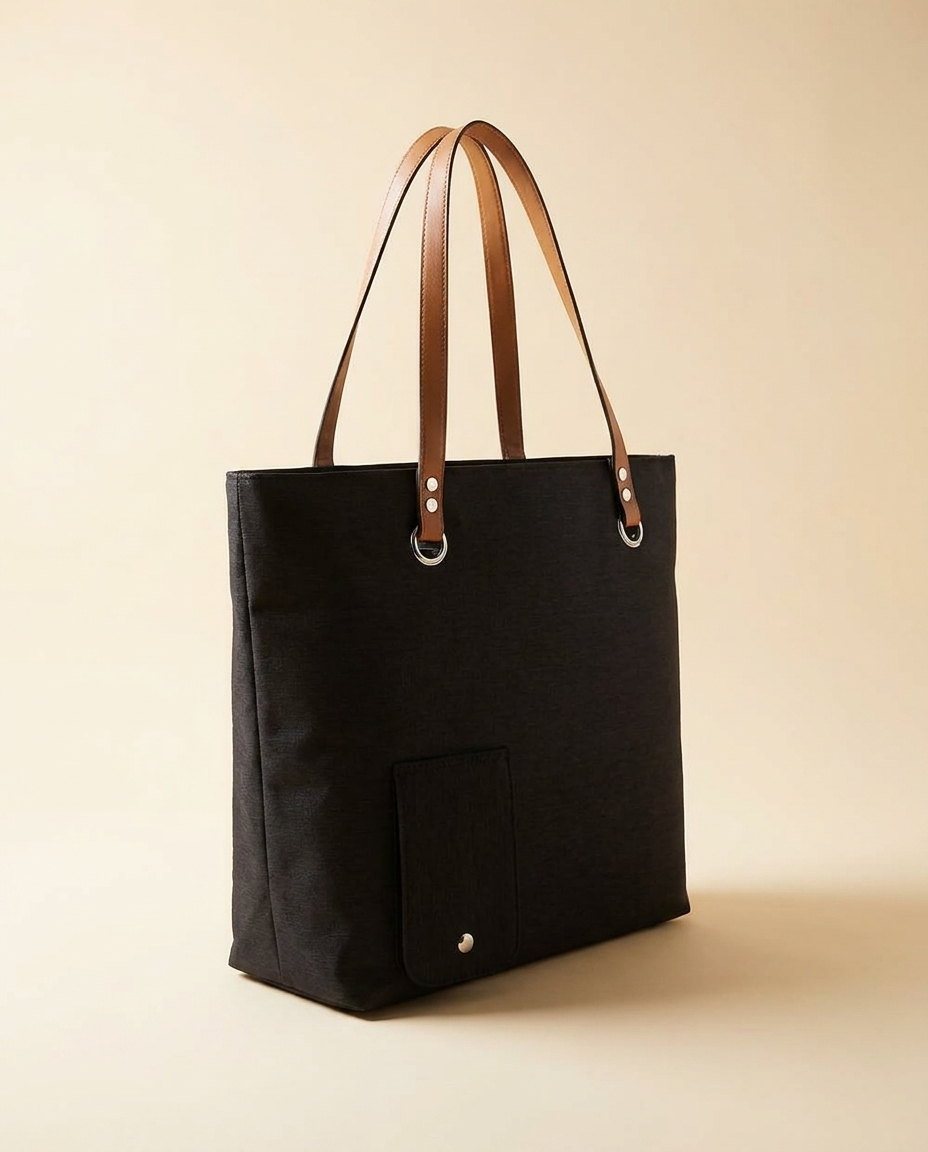 Hidden wine dispenser bag, three-quarter side angle, on a warm ivory background