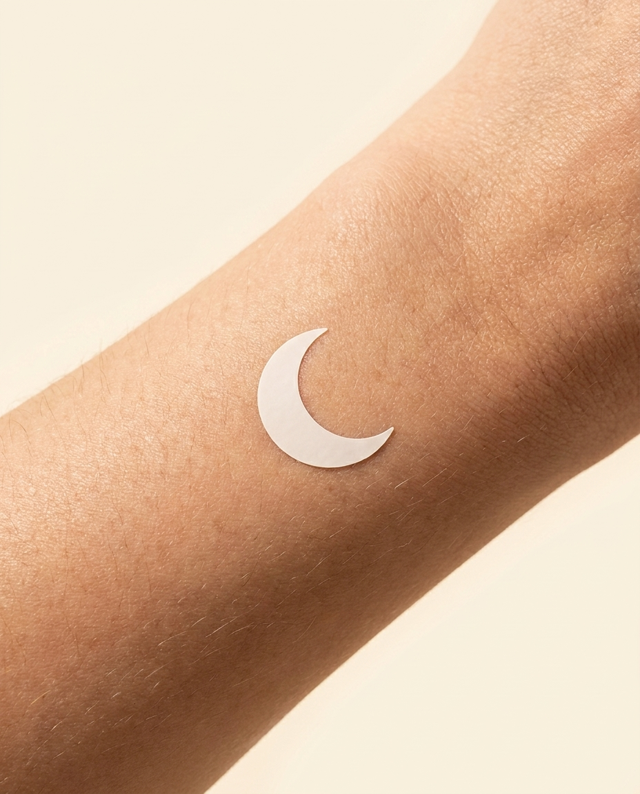 UV reminder sticker on skin, pale in low UV before sun exposure